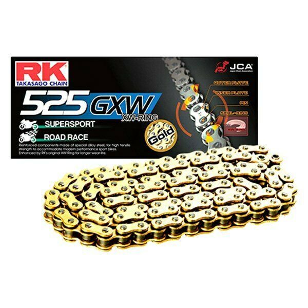 RK 525 GXW X-ring Road Street Track MX Motorbike Chain - 120 links Gold