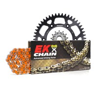 Orange EK Chain & Sprocket Kit KTM 50 SX 14-19 - Black Alloy Rear 11/42