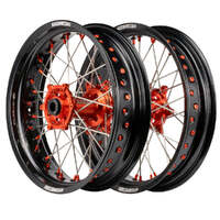 Supermoto Wheel Set (Black/Orange 17x.3.5/17x4.25) for 2017-2024 Husqvarna TE150