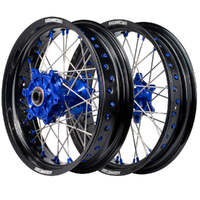 Cush Drive Supermoto Wheel Set (Black/Blue 17x3.5/17x4.25) for 2009-2024 KTM 690