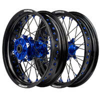 Cush Drive Supermoto Wheel Set (Black/Blue 17x.3.5/17x4.25) for 2017-2024 Husqvarna TE150