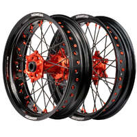 Cush Drive Supermoto Wheel Set (Black/Orange 17x.3.5/17x4.25) for 2003-2016 KTM 200EXC