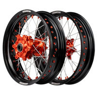 Cush Drive Supermoto Wheel Set (Black/Orange 17x3.5/17x4.25) for 2003-2017 KTM 125EXC