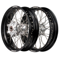 Cush Drive Supermoto Wheel Set (Black/Silver 17x3.5/17x4.25) for 2014-2024 Husqvarna TE250