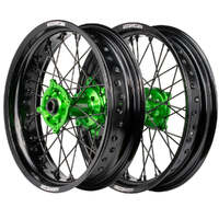 Supermoto Wheel Set (Black/Green/Black 17x3.5/17x4.25) for 2007-2024 Kawasaki KLX450